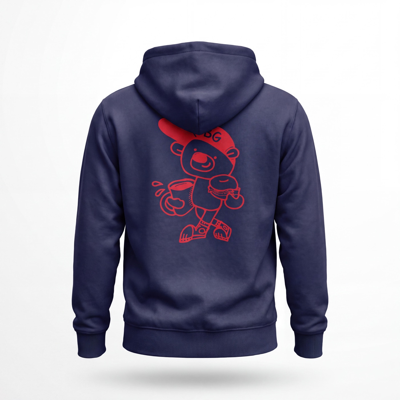 Navy By George hoodie with the Big G bear printed across the back