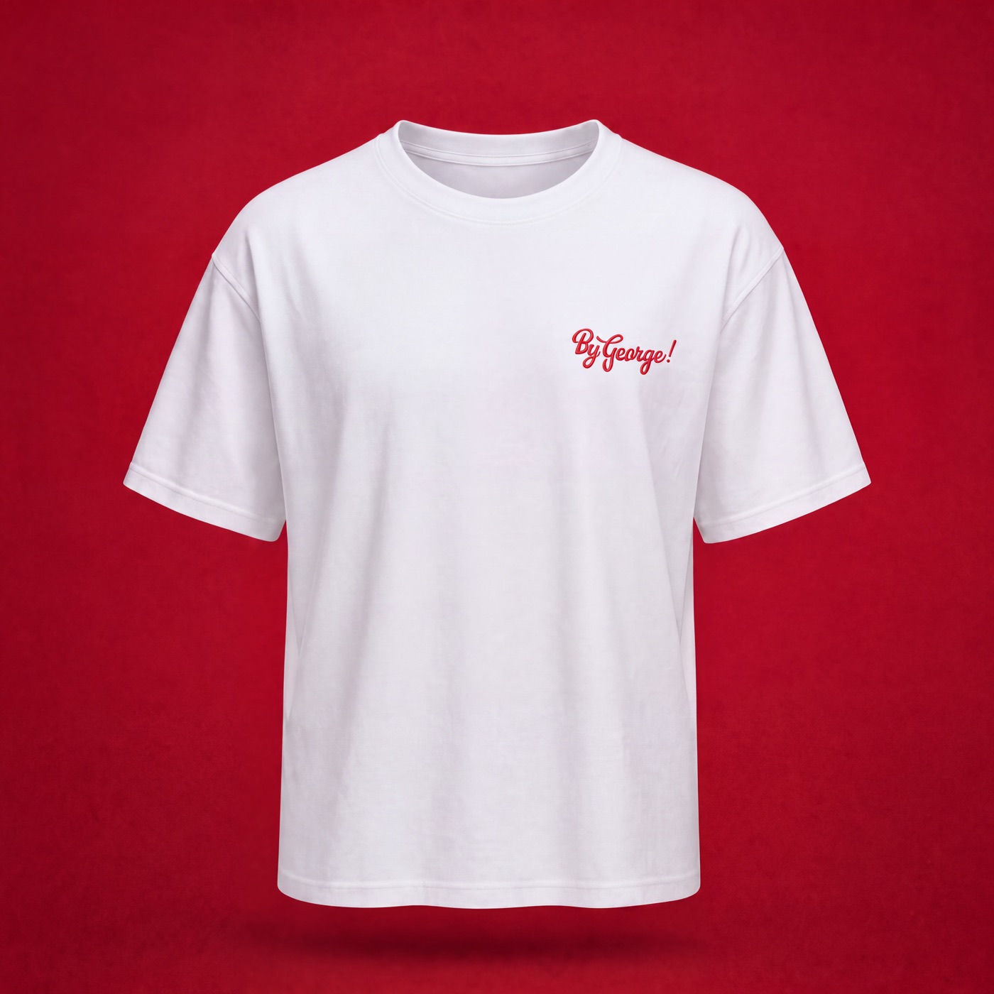 White By George tee with the script embroidered on the chest
